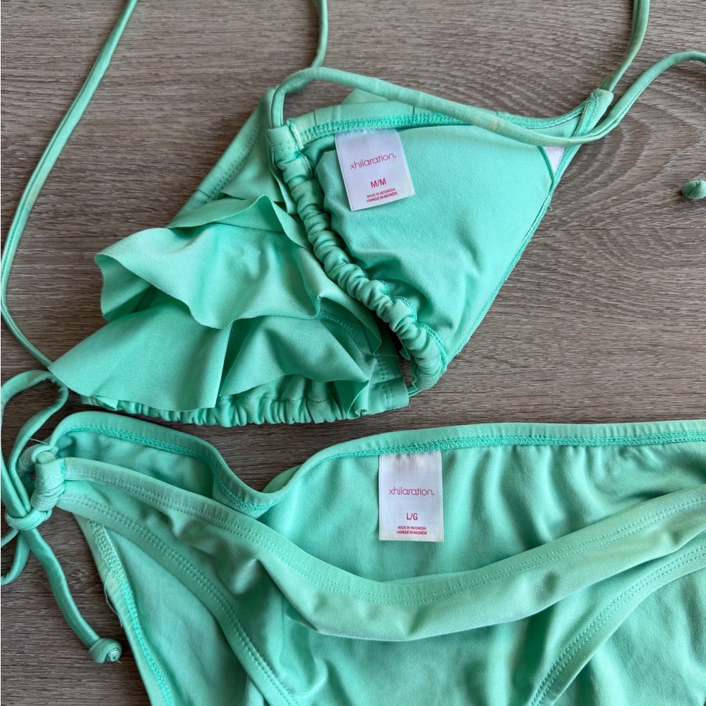 Target Swim Xhilaration Mint Green Ruffle Triangle String 2-Piece Bikini Mermaid - Picture 4 of 5